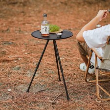 戶外露營便攜枱子-輕量化折疊小圓桌升降簡易茶台野營三腳架茶桌板(T4230)
