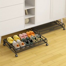 床下簡易鞋架子扁平收納箱-推拉置物架儲物箱家用床底帶輪拉籃收納(T7567)