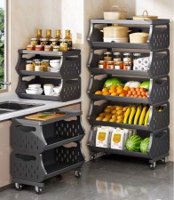 新款廚房斜口置物架-蔬菜多功能放菜籃子果蔬各種收納筐架子(U0888)