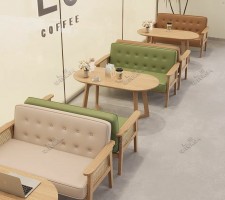 咖啡廳奶茶店桌椅組合-餐廳椅cafe椅休息區烘琣甜品店接待洽談實木沙發卡座(U1787)