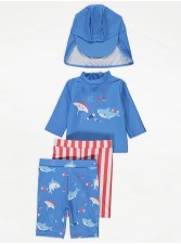 英國直送Blue Shark Sunsafe Rash Vest Bottoms and Keppi Hat Set<筍價預購>(U0523BM)