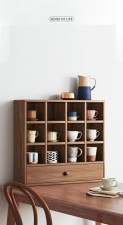 廚房家用置物架杯子收納櫃子客廳實木色餐桌茶道桌面展示架格子架(T5052)